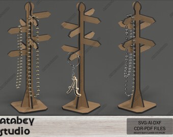 North Pole Sign Hanging Organizer - Direction Post signs Key Holder - Necklace Jewelry Holder Display Svg Dxf Cdr Ai 571