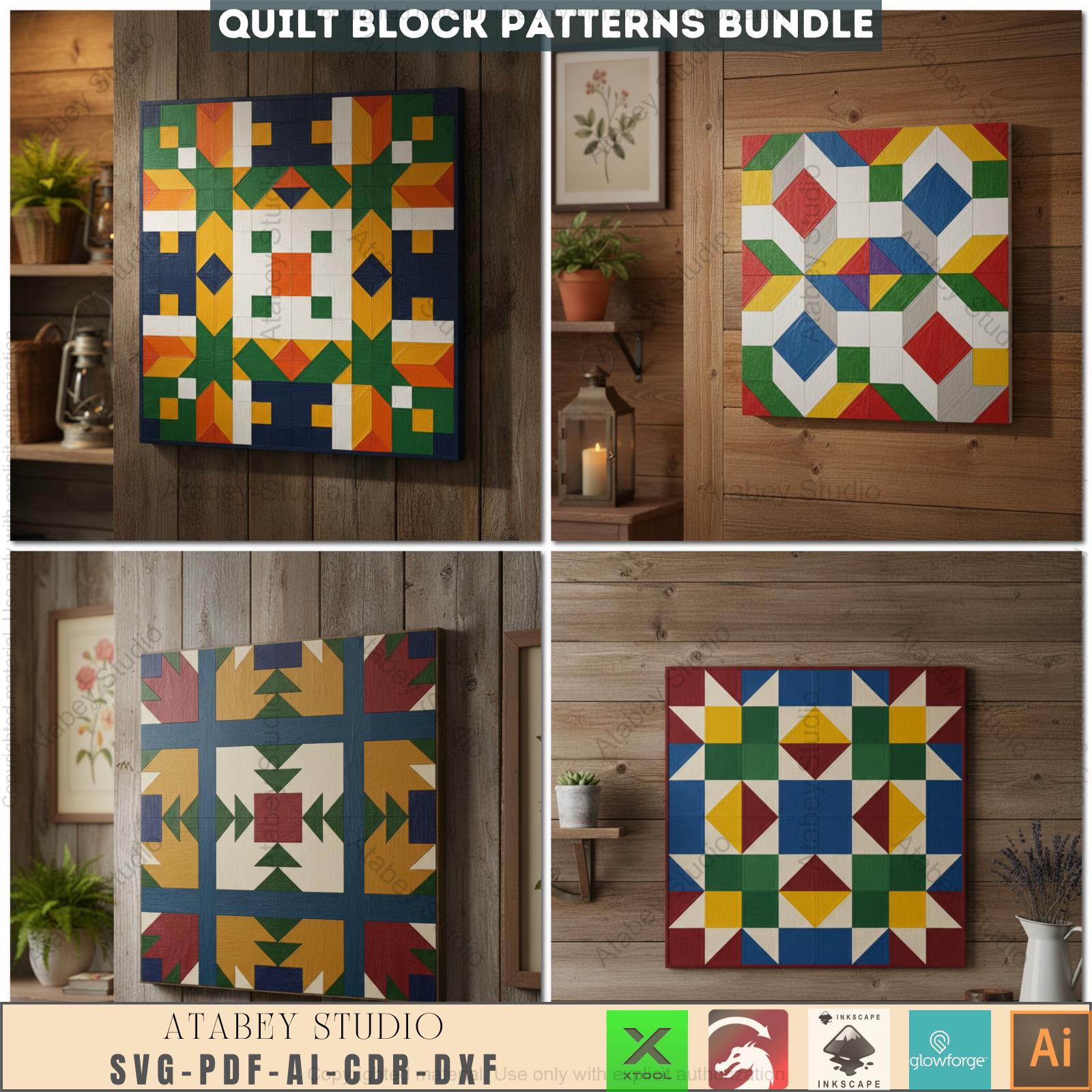 Barn Quilt Block Pattern Mega Bundle | DIY Patchwork Cutting Templates ...