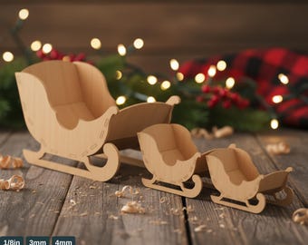 Christmas 3D Sleigh Design - Laser Cut Santa Sleigh for Festive Decorations 730