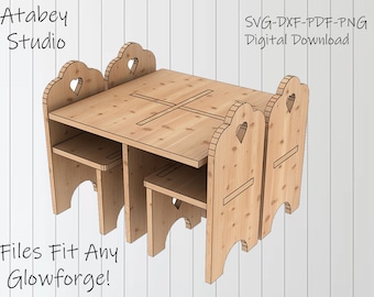 study table for home kid mini table chair set svg Glowforge cut file Study Desk Children, for Kid Chair Svg, , plywood furniture,Glowforge Svg Plan 316