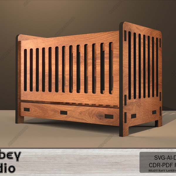 Laser Cut Wooden Cradle Plans, DIY Mini Dollhouse Nursery Furniture, Heart Pattern Baby Bed Design 091