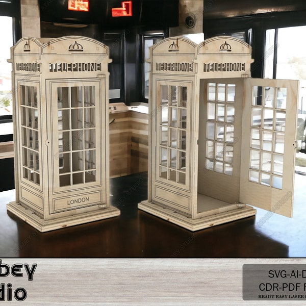 Classic British Phone Booth - Laser Cut Files, DIY Wooden Model Kit, Iconic London Telephone Box Plans 088