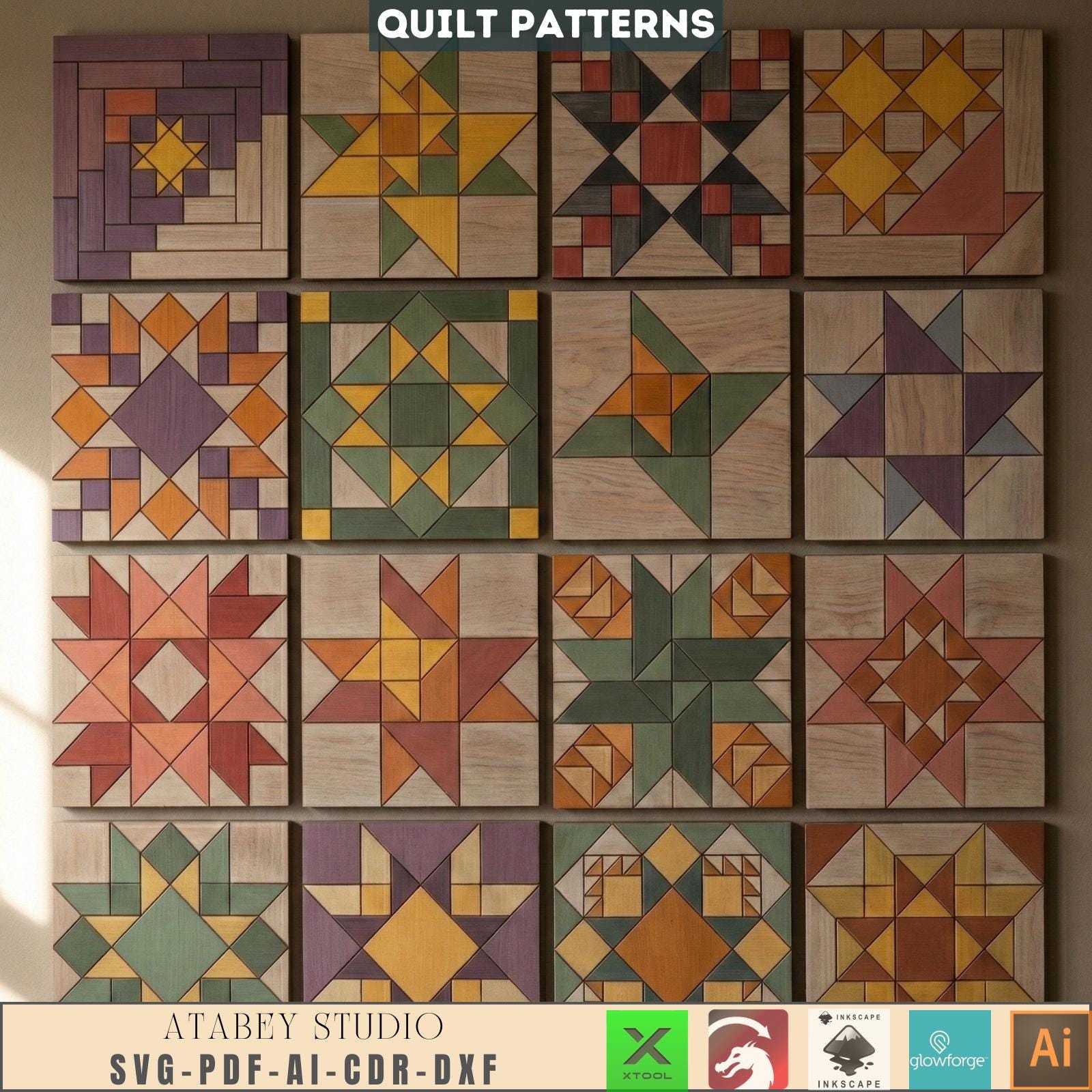 Quilt Block Patterns Geometric Wall Art Mosaic Panel Laser Cutting ...