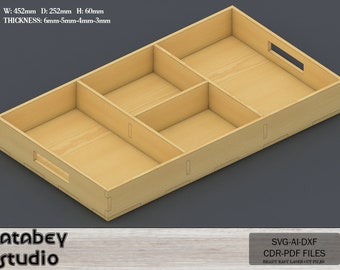 Küchen Organizer Tablet DIY Laser Cut Holztablett Pläne Anpassbares Geteiltes Tablett für Lasercut-Projekte, Holztablett Design 755