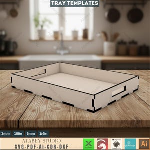 Bandeja de madera plana para servir, archivos SVG cortados con láser, descarga digital Glowforge 410