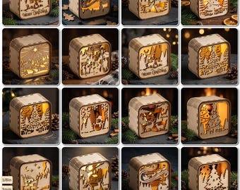 Christmas Light Box Bundle, Layered Tea Light Holder Templates, Winter Scene Lanterns 1032