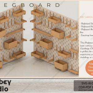 DIY Pegboard Organizer - Customizable Wall Peg board - Laser Cut Shelf Design - Pegboard Storage Solutions 638
