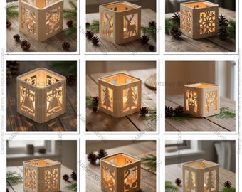 Christmas Lantern Laser Cut Templates | Festive Xmas Candle Holders | DIY Noel Tealight Box Decor 960