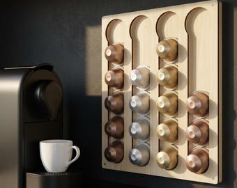 Modern Coffee Pod Holder | Wooden Wall Mount Organizer for Coffee Capsules