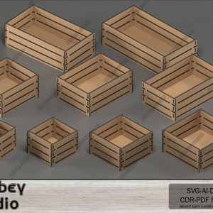 Wood Crate Boxes - Crates Vector Cut Files - Hobby Gift box multiple sizes - DIY Crate Box Set 566