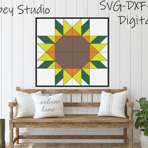 Sun Flower Barn Quilt SVG Laser cut files for Glowforge projects with Southwest decor inspired design includes mini quilt file 128
