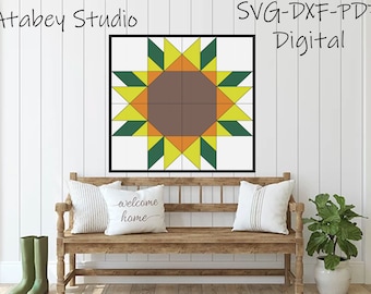 Sun Flower Barn Quilt SVG Laser cut files for Glowforge projects with Southwest decor inspired design includes mini quilt file 128