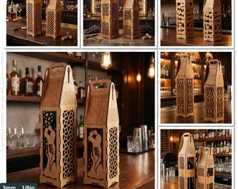 2Sizes Wine Box Template Bundle / Wooden Bottle Gift Case / Wedding Anniversary Crate Vector 986