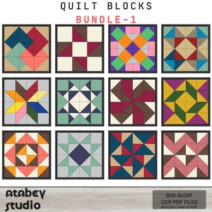 Geometric Barn Quilt Patterns - Laser Cut Quilt Blocks with Frames for DIY Projects 762