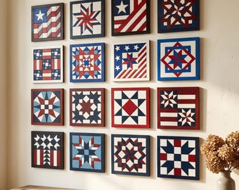 Patriotic Americana Quilt Block Wall Art Template / Fourth of July Wooden Flag Pattern 999