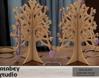 Organizzatore di gioielli tagliati al laser - Supporto per orecchini, collane, anelli in legno, espositore personalizzabile per accessori, elegante idea regalo 591