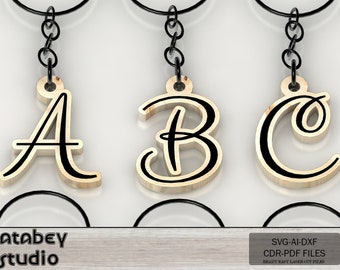 Alphabet Keychain, Necklaces, Jewelry Laser Cut Files, Initial Letters for Crafters, Personalized DIY Wood Gift Idea 711