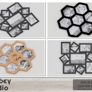 intricate Honeycomb Multi-Photo Frame - DIY Home Decor Wall Art for Laser Cutting 751