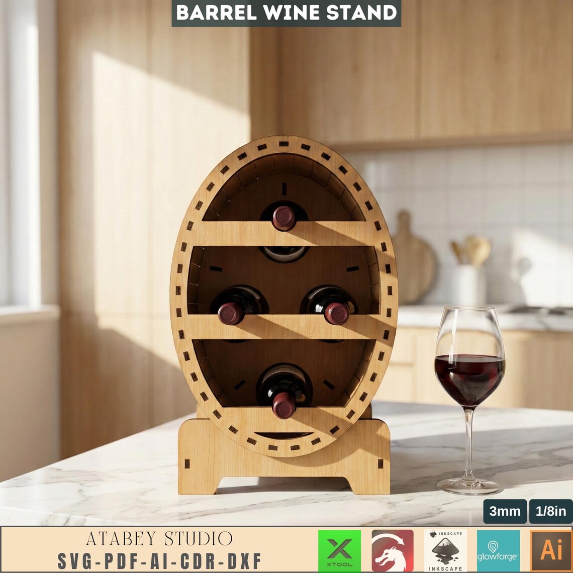 Wine Barrel Laser Cut Wine Rack Design | Rustic Barrel Wine Holder for ...