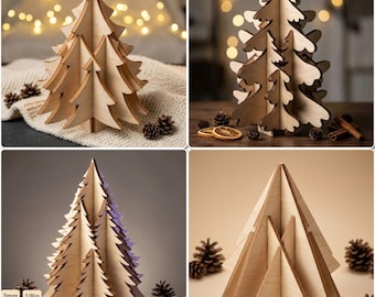 3D Wooden Christmas Tree Laser Cut File DIY Holiday Decor Stand-Up Design 1027