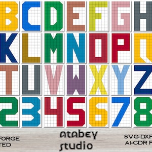 Patrón de edredón de alfabeto y números / Bloques de edredón de 26 letras / 0 a 9 Patchwork Svg Dxf Ai Pdf Cdr 498