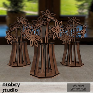 DIY 3D Blumenvase aus Holz - Laser Cut Blumenmuster - Bouquet Modell Unique Home Decor 793