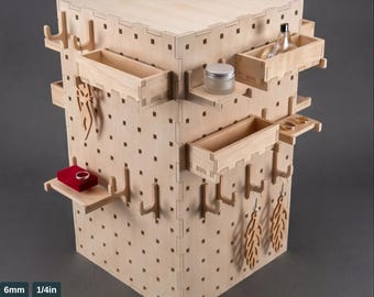 Pegboard Display Stand , Wooden Jewelry Tower, Craft Fair Organizer, Earring Holder Plan