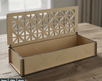 Decoratieve lasergesneden geschenkdoos SVG, DIY houten sieradendoos sjabloon voor lasersnijden, aandenkendoos digitale bestanden 554