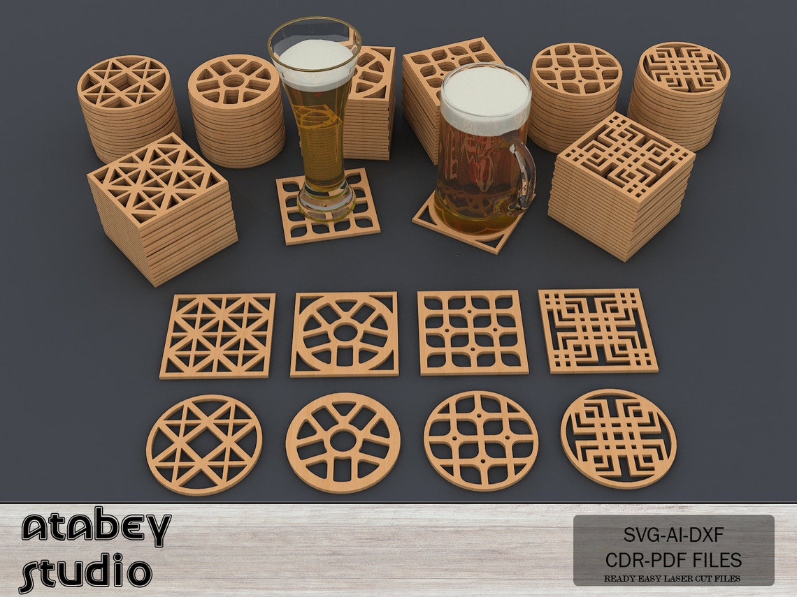 40 Geometric Drink Coasters - Perfect Laser Cut Patterns for Home and ...
