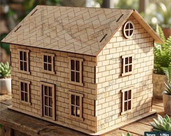 Wooden Dollhouse Laser Cut Plan, Plywood Toy Home Template, Kids Play Mini House Design, Hinged Roof Storage Box 265