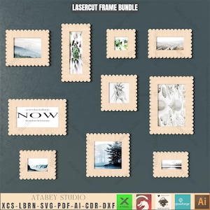 Scalloped Edge Laser Cut Frame Bundle | 10 Sizes Included | DIY Picture Frame Templates File,Laser Cut Woodworking Templates | Wall Art 938