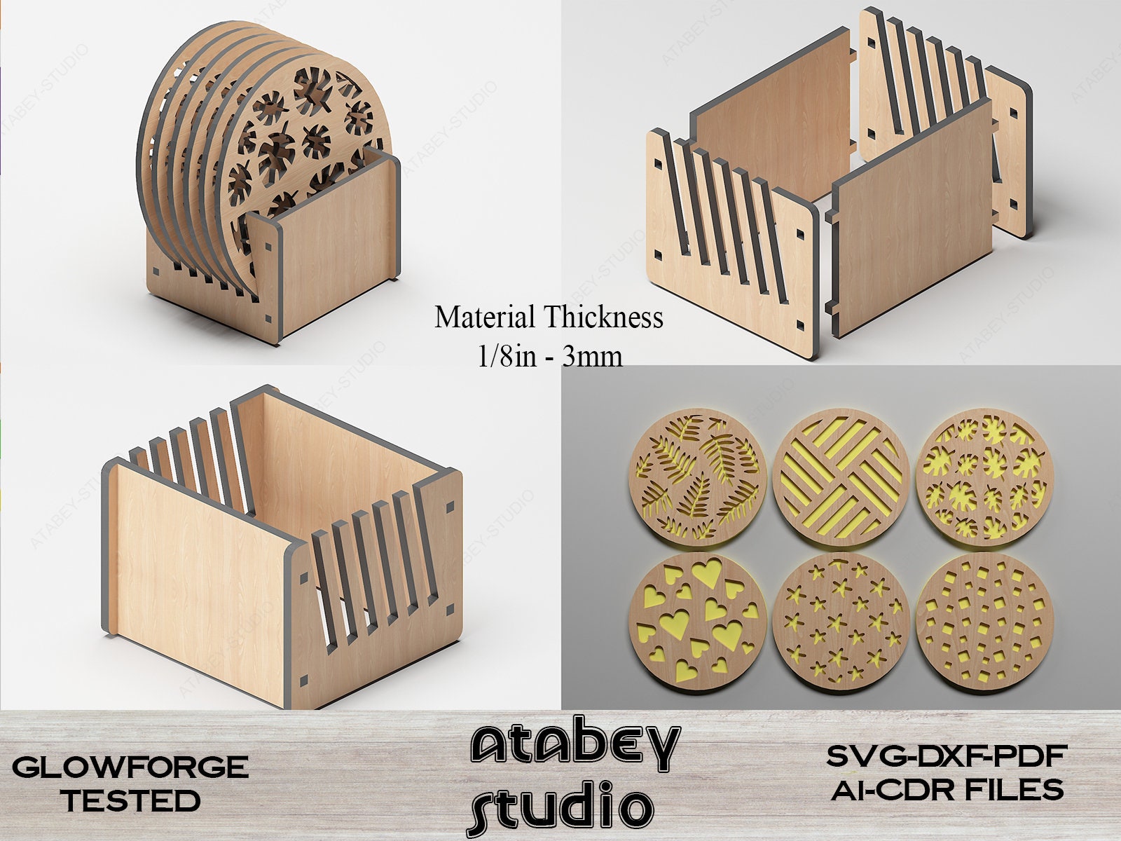 Simple Wood Coaster Box and Coasters / Round Laser Cut Coasters