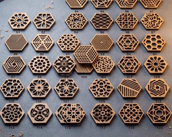 Geometric Hexagon Coaster Laser Cut File Bundle Wood Drink Coaster Template