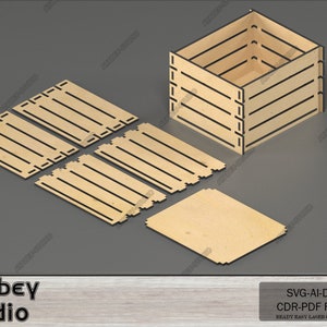 Multiple Size Crate Boxes Wooden Crates Laser Cut Files DIY Fruit Box Set Toy Tools Storage Svg Dxf Cdr Ai 567 zdjęcie 3
