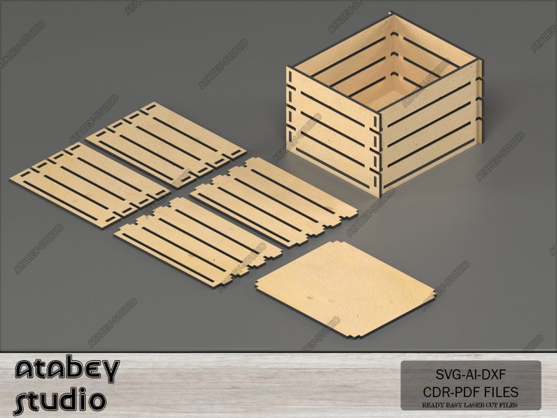 Multiple Size Crate Boxes Wooden Crates Laser Cut Files DIY Fruit Box Set Toy Tools Storage Svg Dxf Cdr Ai 567 zdjęcie 3