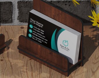Easy assembly Business card holder - Simple Card Organizer display Stand - Laser Cutting DIY Plans Svg Dxf Ai Cdr 564