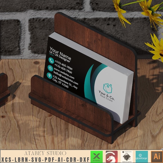 Easy assembly Business card holder - Simple Card Organizer display Stand - Laser Cutting DIY Plans Svg Dxf Ai Cdr 564