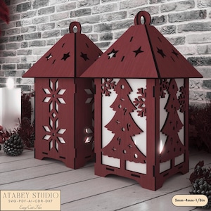 Christmas Tealight Holder SVG, 3D Winter Lantern Template for Laser Cutting, Holiday Snowflake Light Box File 922