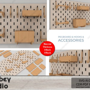 DIY Laser Cut Pegboard Set - Custom Shelves, Hooks, and Boxes for Organizing 640