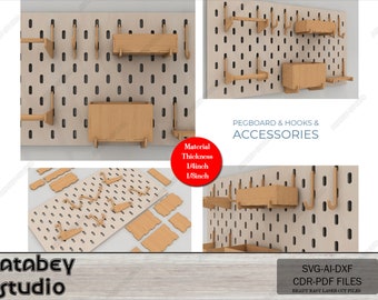 DIY Laser Cut Pegboard Set - Custom Shelves, Hooks, and Boxes for Organizing 640