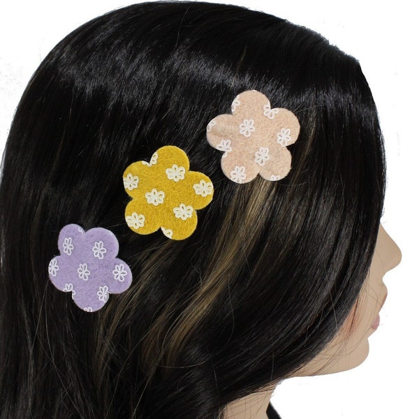 Ensemble de 6 pinces à cheveux de fleurs entièrement couvertes pour les filles en feutre doux Cadeau parfait pour la Saint-Valentin Clip à cheveux floral coloré mignon