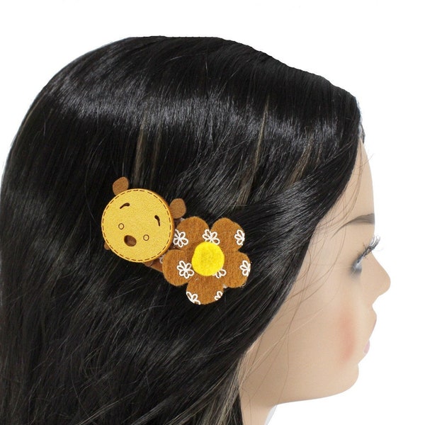 Mignon et doux Pince à cheveux Ours et fleur pour filles / Kawaii dessin animé ours accessoires de cheveux floraux pour petite fille