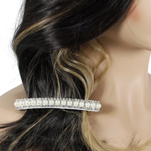 Pearl barrette for women bride wedding hair accessories Silver French barrette Thick hair barrette Crystal hair clip Rhinestone barrette image 3