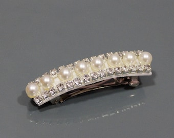 Pearl barrette for women bride wedding hair accessories Silver French barrette Thick hair barrette Crystal hair clip Rhinestone barrette