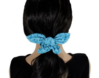 Playful blue bow scrunchies Ponytail tie for kids Cotton hair scrunchies Fancy scrunchie Easter scrunchies Bunny ears scrunchies hair tie