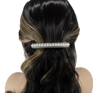 Pearl barrette for women bride wedding hair accessories Silver French barrette Thick hair barrette Crystal hair clip Rhinestone barrette image 8