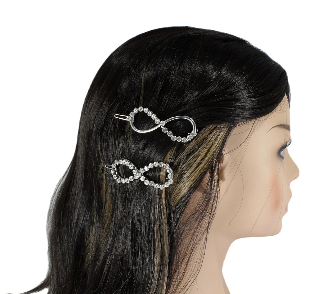 Silver Rhinestone Infinity Hair Clip for Women and Girls Sparkly Fancy