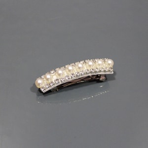 Pearl barrette for women bride wedding hair accessories Silver French barrette Thick hair barrette Crystal hair clip Rhinestone barrette