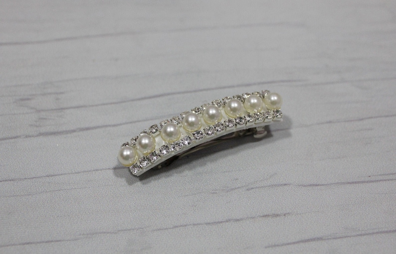 Pearl barrette for women bride wedding hair accessories Silver French barrette Thick hair barrette Crystal hair clip Rhinestone barrette image 4