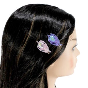 Set of 2 crystal feather mini alligator hair clips for girls Set of 2 clip blue feather hair clip Pink feather mini clip